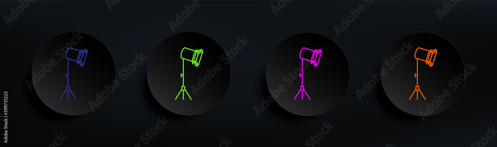 Poster studio lamp dark badge color set. simple thin line, outline vector of spotlight icons for ui and ux,