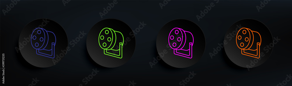 Poster multicolor lamp dark badge color set. simple thin line, outline vector of spotlight icons for ui and
