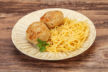 Spaghetti with homemade chicken cutlet