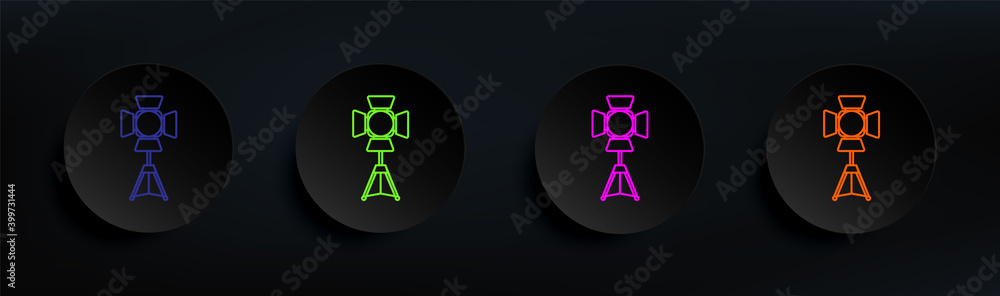Poster light for photography dark badge color set. simple thin line, outline vector of spotlight icons for 
