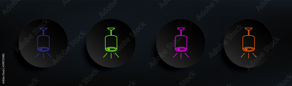 Poster lamp with detector dark badge color set. simple thin line, outline vector of spotlight icons for ui 