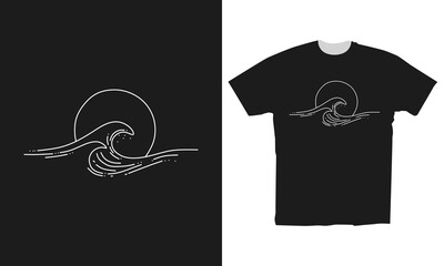 beach wave line art for t-shirt design