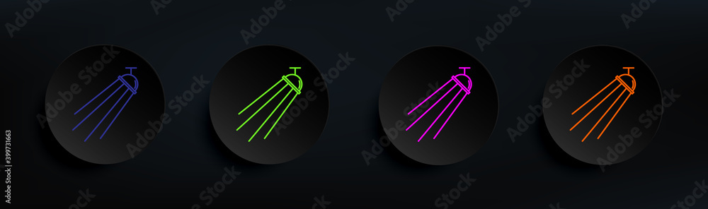 Poster ceiling spotlight dark badge color set. simple thin line, outline vector of spotlight icons for ui a