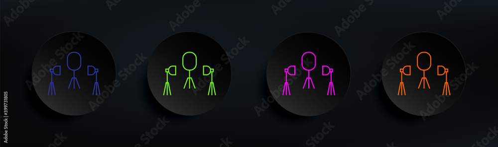 Poster studio lighting dark badge color set. simple thin line, outline vector of spotlight icons for ui and