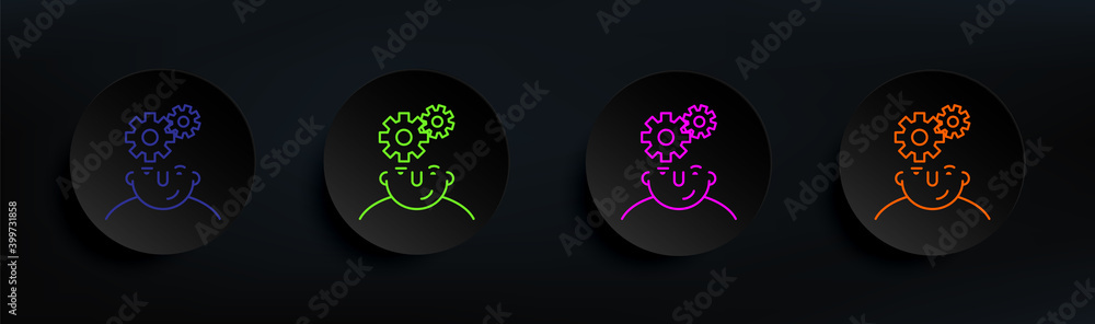 Poster mind on head dark badge color set. simple thin line, outline vector of what is in your mind icons fo