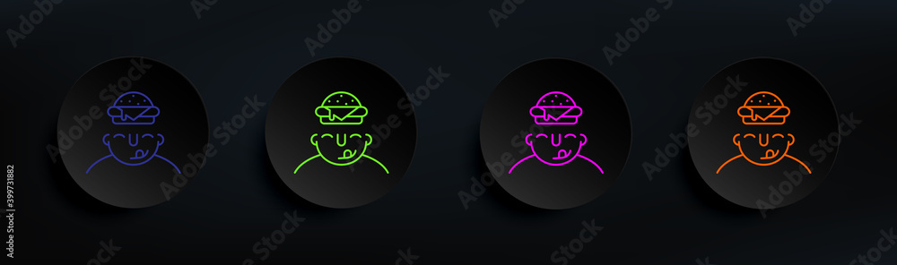 Poster hungry on mind dark badge color set. simple thin line, outline vector of what is in your mind icons 