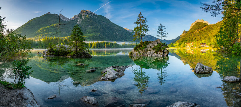 Hintersee lake in Bavarian Alps on the Austrian border, Germany, Europe