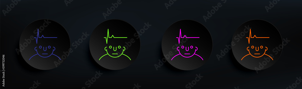 Poster mind on head dark badge color set. simple thin line, outline vector of what is in your mind icons fo