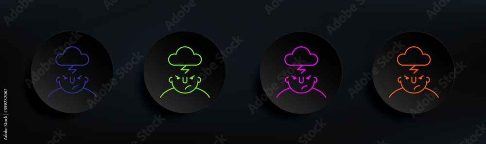 Poster angry on mind dark badge color set. simple thin line, outline vector of what is in your mind icons f