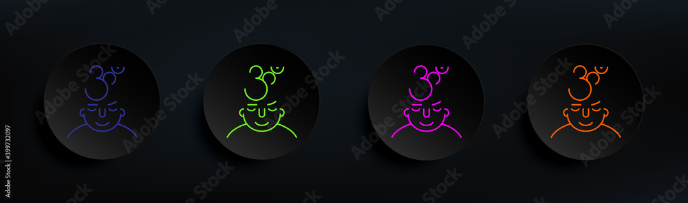 Poster meditation on mind dark badge color set. simple thin line, outline vector of what is in your mind ic