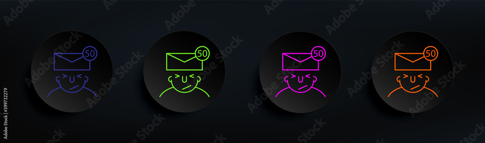 Poster email on mind dark badge color set. simple thin line, outline vector of what is in your mind icons f