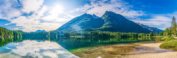 Colorful view of Hintersee lake in Bavarian Alps on the Austrian border, Germany, Europe