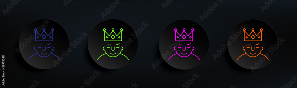 Poster king on mind dark badge color set. simple thin line, outline vector of what is in your mind icons fo