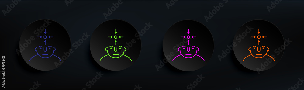 Poster focus on mind dark badge color set. simple thin line, outline vector of what is in your mind icons f