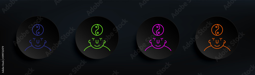 Poster serenity on mind dark badge color set. simple thin line, outline vector of what is in your mind icon