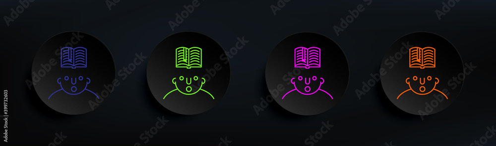 Poster read on mind dark badge color set. simple thin line, outline vector of what is in your mind icons fo