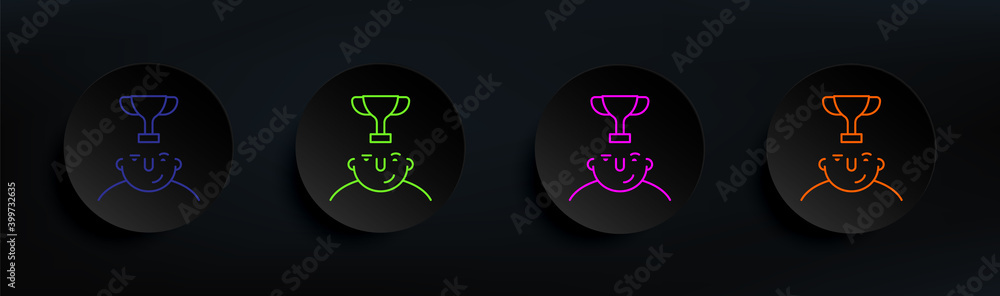 Poster trophy on mind dark badge color set. simple thin line, outline vector of what is in your mind icons 