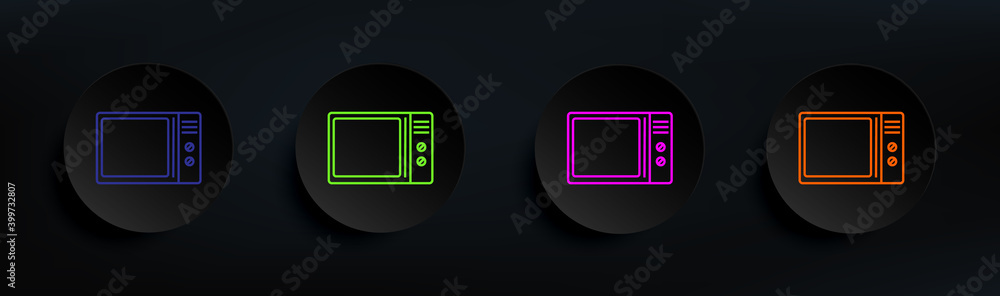 Poster microwave dark badge color set. simple thin line, outline vector of appliances icons for ui and ux, 