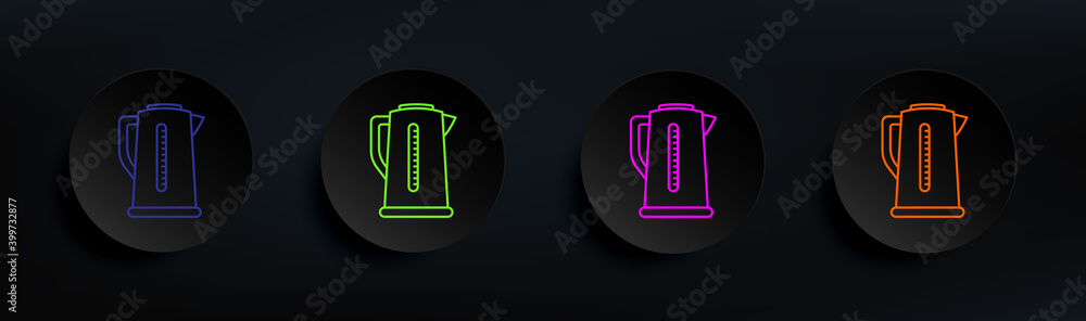 Poster electric kettle dark badge color set. simple thin line, outline vector of appliances icons for ui an