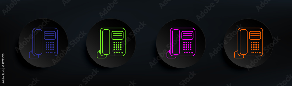 Poster office phone dark badge color set. simple thin line, outline vector of appliances icons for ui and u
