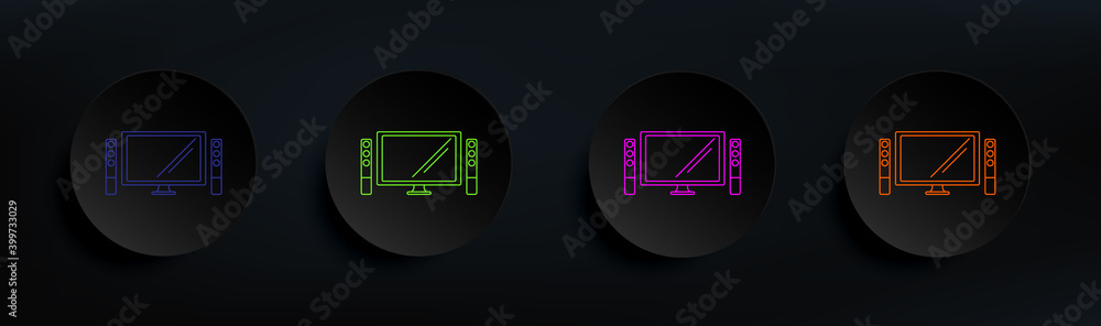 Poster home theater dark badge color set. simple thin line, outline vector of appliances icons for ui and u