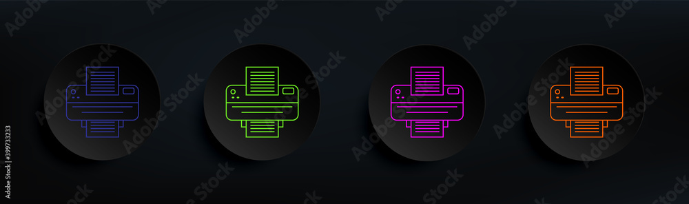 Poster printer dark badge color set. simple thin line, outline vector of appliances icons for ui and ux, we