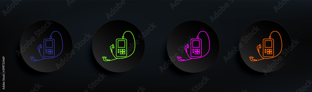 Poster music player dark badge color set. simple thin line, outline vector of appliances icons for ui and u