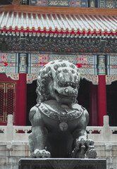 Monument of a lion in the Forbidden City. Beijing, China.
