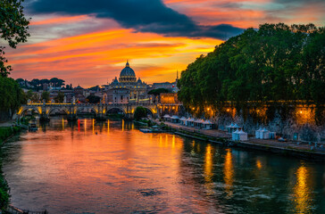 St. Peter's cathedral in Vatican City at sunset