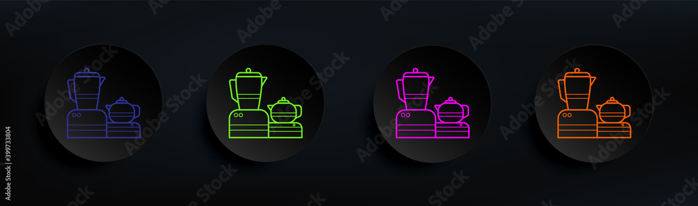 Poster electric kettle dark badge color set. simple thin line, outline vector of appliances icons for ui an