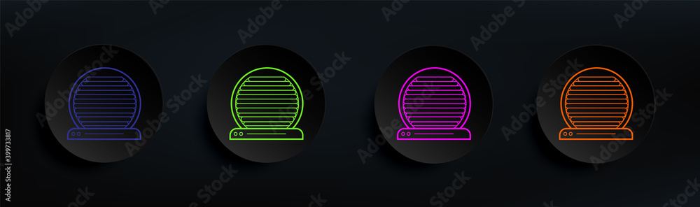 Poster electric heater dark badge color set. simple thin line, outline vector of appliances icons for ui an