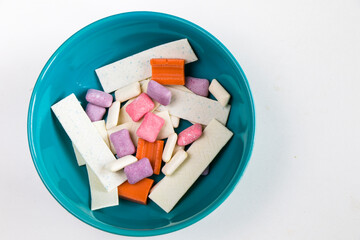 Different chewing gums on the white background