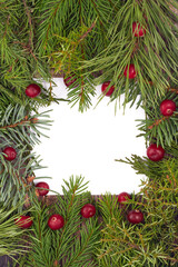 Fototapeta na wymiar Christmas background with live fir branches. holiday banner or postcard.