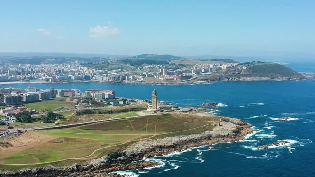 Flight over Hercules Tower in La Coruna