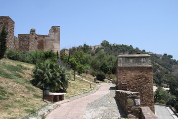 Ancient walls of the Alcazaba fortress on mount Gibraltar in Malaga
