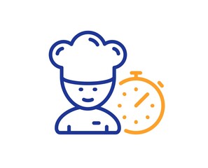 Chef time line icon. Chief-cooker sign. Food timer symbol. Quality design element. Line style chef icon. Editable stroke. Vector