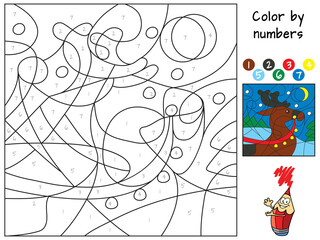 Obraz premium Christmas deer. Coloring book. Educational puzzle game for children. Cartoon vector illustration