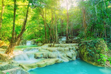 Huay Mae Khamin Waterfall, Kanchanaburi Province, Thailand, Waterfall in the beautiful nature