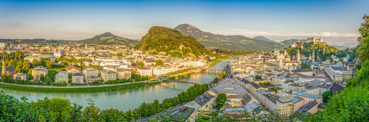 Fototapeta na wymiar Aerial panorama of Salzburg at sunset. Austria