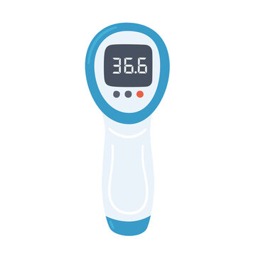 recommend clip art: Non-contact infrared electronic thermometer with normal temperature. Medical measurement apparatus. Isolated vector object on white background