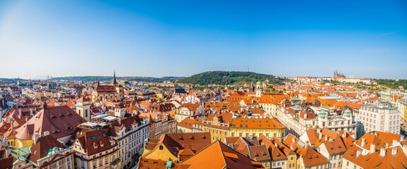 Aerial view of Prague rooftops in Czech republic