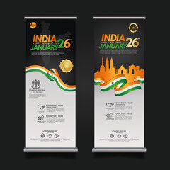 set roll up banner promotions India happy Republic Day background template
