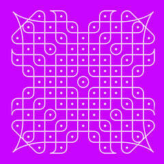 Rangoli or muggu or kolam is an art form originating in the Indian subcontinent. Patterns are created on the floor or the ground using materials such as limestone powder, rice powder or flower petals.