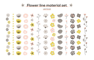 手描きの花の素材セット（ライン）