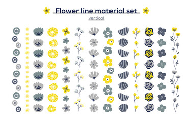 手描きの花の素材セット（ライン）