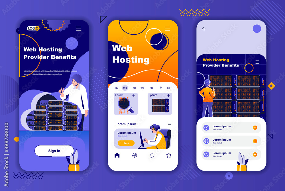 Poster web hosting provider unique design for social networks stories. data center, cloud storage service m