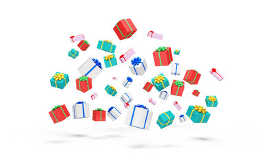 Heap of Color Gift Boxes floating on white background
