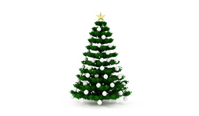 Big Christmas Tree decorated with a garland and toys and a big star at the top