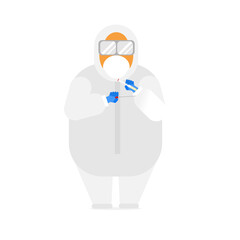 The healthcare provider is wearing a coverall suit.