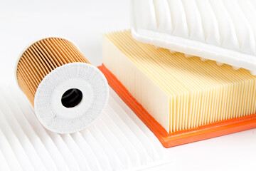 Filter oil, Filter air, cabin filter for cars isolated on white background